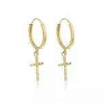 Brinco De Ouro 18k Argola Com Pingente Cruz