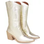 Bota Feminina Texana Western Cowtry Cano Médio Napa Dourada