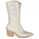 Bota Feminina Texana Western Cowtry Cano Médio Napa Dourada