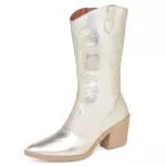 Bota Feminina Texana Western Cowtry Cano Médio Napa Dourada
