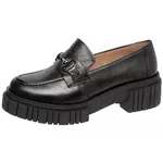 Sapato Feminino Mocassim Conforto Em Couro Preto Tratorado Metal Grafite 
