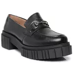 Sapato Feminino Mocassim Conforto Em Couro Preto Tratorado Metal Grafite 
