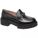 Sapato Feminino Mocassim Conforto Em Couro Preto Tratorado Metal Grafite 