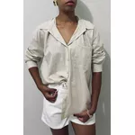 Camisa Feminina em Linho com Algodão - Manga Longa, Cor Bege, Elegância e Conforto