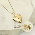 Colar Relicário Coração Personalizado com Foto Banhado a Ouro 18k