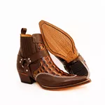 Botina Masculina Country Bico Fino Couro Legítimo Floater Café e Dubai Chocolate com Estrivo