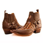 Botina Masculina Country Bico Fino Couro Legítimo Floater Café e Dubai Chocolate com Estrivo