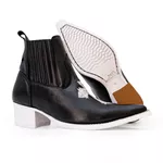 Botina Country Masculina Bico Fino Couro Bovino Legítimo Floater Preto Com Cruz e Solado Branco