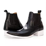 Botina Country Masculina Bico Fino Couro Bovino Legítimo Floater Preto Com Cruz e Solado Branco