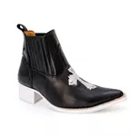 Botina Country Masculina Bico Fino Couro Bovino Legítimo Floater Preto Com Cruz e Solado Branco