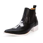 Botina Country Masculina Bico Fino Couro Bovino Legítimo Floater Preto Com Cruz e Solado Branco