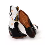 Bota Texana Masculina Bico Fino Couro Legítimo Anaconda Preto e Floater Branco Bordado Nossa Senhora