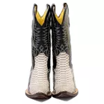 Bota Texana Bico Fino Masculina Couro Bovino Legítimo Anaconda PB Branco e Preto e Floater Preto