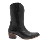 Bota Texana Feminina Cano Médio Couro Legítimo Floater Preto