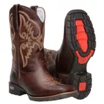 Bota Texana Masculina Bico Quadrado Couro Legítimo Fóssil Café
