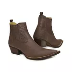 Bota Country Masculina Bico Fino Couro Bovino Legítimo Tubarão Café