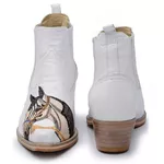 Bota Country Masculina Bico Fino Cano Curto Couro Legítimo Floater Branco Bordado Cavalo Vira Inteira