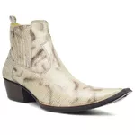 Botina Country Masculina Bico Fino Cano Curto Couro Legítimo Bovino Cobra Osso 