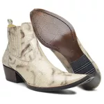 Botina Country Masculina Bico Fino Cano Curto Couro Legítimo Bovino Cobra Osso 