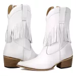 Bota Country Feminina de Franja Cano Médio Couro Floater Branco