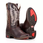 Bota Texana Masculina Couro Legítimo Bufalino Tamarindo Café Bico Redondo