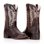Bota Texana Masculina Couro Legítimo Bufalino Tamarindo Café Bico Redondo