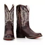 Bota Texana Masculina Couro Legítimo Bufalino Tamarindo Café Bico Redondo