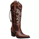 Bota Country Feminina Texana Bico Fino Couro Bovino Legítimo Mamute Café / Fóssil Havana / Fóssil Café Com Ajuste