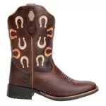 Bota Texana Feminina Bico Quadrado Couro Legítimo Fóssil Café Bordados Ferradura 