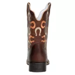 Bota Texana Feminina Bico Quadrado Couro Legítimo Fóssil Café Bordados Ferradura 