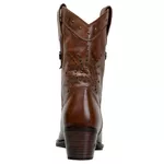 Bota Country Feminina Cano Médio Bico Fino Couro Legítimo Soft Pinhão Com Detalhes em Tachas