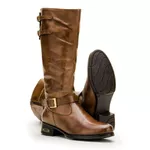 Bota Montaria Feminina Cano Alto Couro Legítimo Soft Pinhão