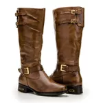 Bota Montaria Feminina Cano Alto Couro Legítimo Soft Pinhão