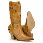Bota Texana Feminina Bico Fino Couro Legítimo Soft Castor