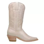 Bota Texana Country Feminina Bico Fino Couro Legítimo Off White Com Bordados