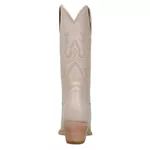 Bota Texana Country Feminina Bico Fino Couro Legítimo Off White Com Bordados