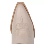 Bota Texana Country Feminina Bico Fino Couro Legítimo Off White Com Bordados