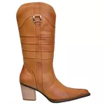 Bota Texana Feminina Bico Fino Couro Legítimo Soft Castor