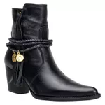 Bota Country Feminina Cano Curto Couro Legítimo Soft Preto com Pingente