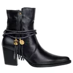 Bota Country Feminina Cano Curto Couro Legítimo Soft Preto com Pingente