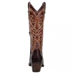 Bota Texana Feminina Bico Fino Couro Legítimo Fóssil Café Bordado Linhas 
