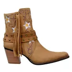 Bota Country Feminina Bico Fino Cano Curto Couro Castor