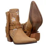 Bota Country Feminina Bico Fino Cano Curto Couro Castor