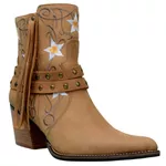 Bota Country Feminina Bico Fino Cano Curto Couro Castor