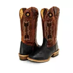 Bota Texana Masculina Couro Legítimo Bovino Tubarão Preto e Fóssil Pinhão Solado Carrapeta