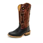 Bota Texana Masculina Couro Legítimo Bovino Tubarão Preto e Fóssil Pinhão Solado Carrapeta