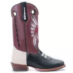 Bota Texana Carrapeta Couro Floater Preto/ Marfim e Mustang Café