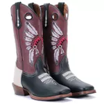 Bota Texana Carrapeta Couro Floater Preto/ Marfim e Mustang Café