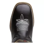 Bota Texana Masculina Bico Quadrado Cano Padrão Couro Legítimo Floater Preto Salto Carrapeta