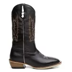 Bota Texana Masculina Bico Quadrado Cano Padrão Couro Legítimo Floater Preto Salto Carrapeta
